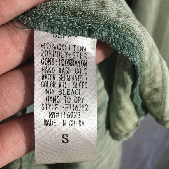 Womens Easel Blouse Mixed Texture Sage Green Boho Beachy Festival Long Sleeve - Picture 6 of 6